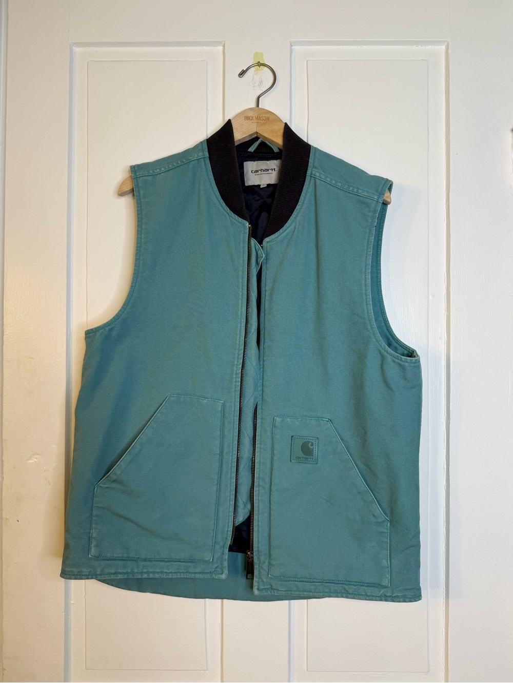 Carhartt WIP Teal Work Vest with Black Rib Collar